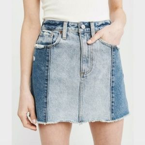 Abercrombie & Fitch Natural Rise Two Tone Raw Hem Denim Mini Skirt